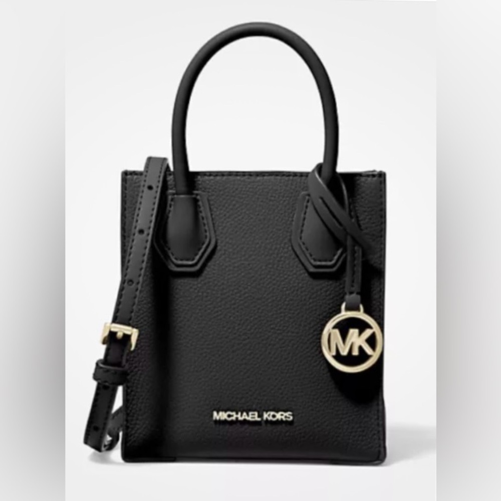 NWT, Michael Kors MK, Mercer Extra-Small, Black Pebbled Leather Crossbody Bag